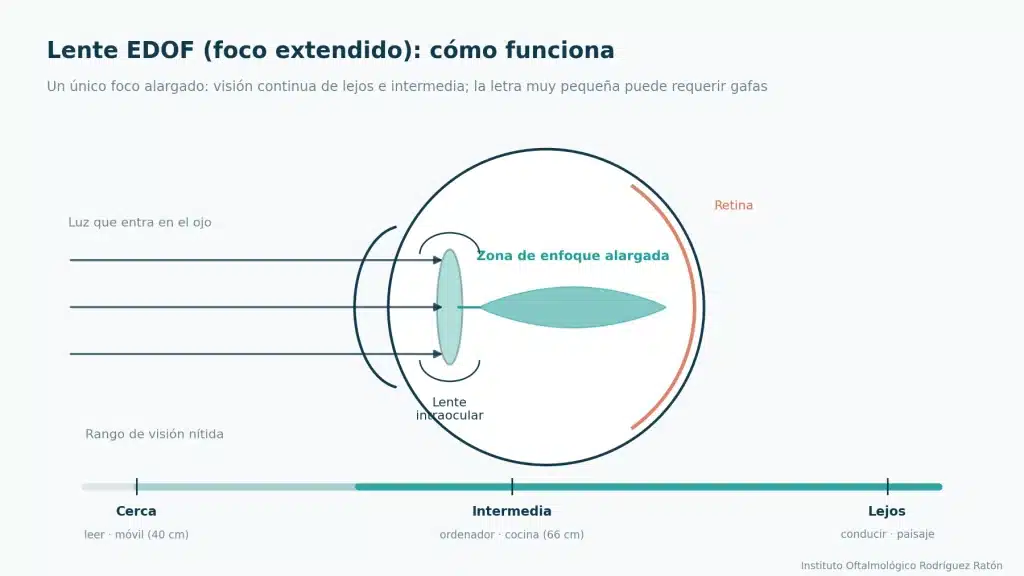 lente-edof-como-funciona Esquema del funcionamiento de una lente intraocular EDOF y su rango de visión